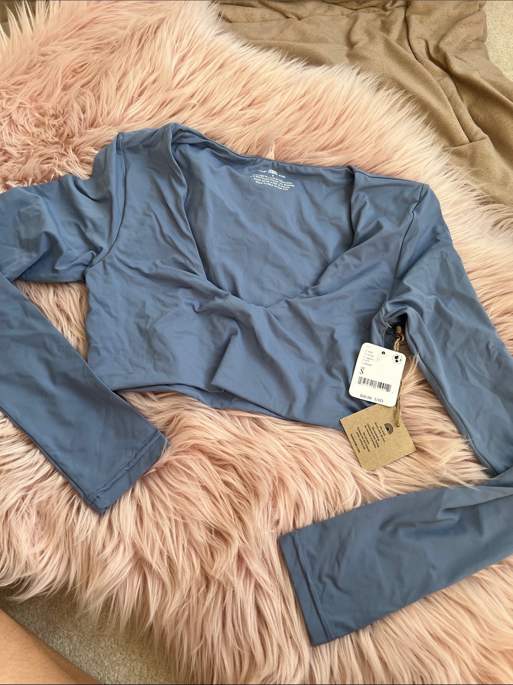 Long-Sleeve swim Crop Top in Slate Blue
